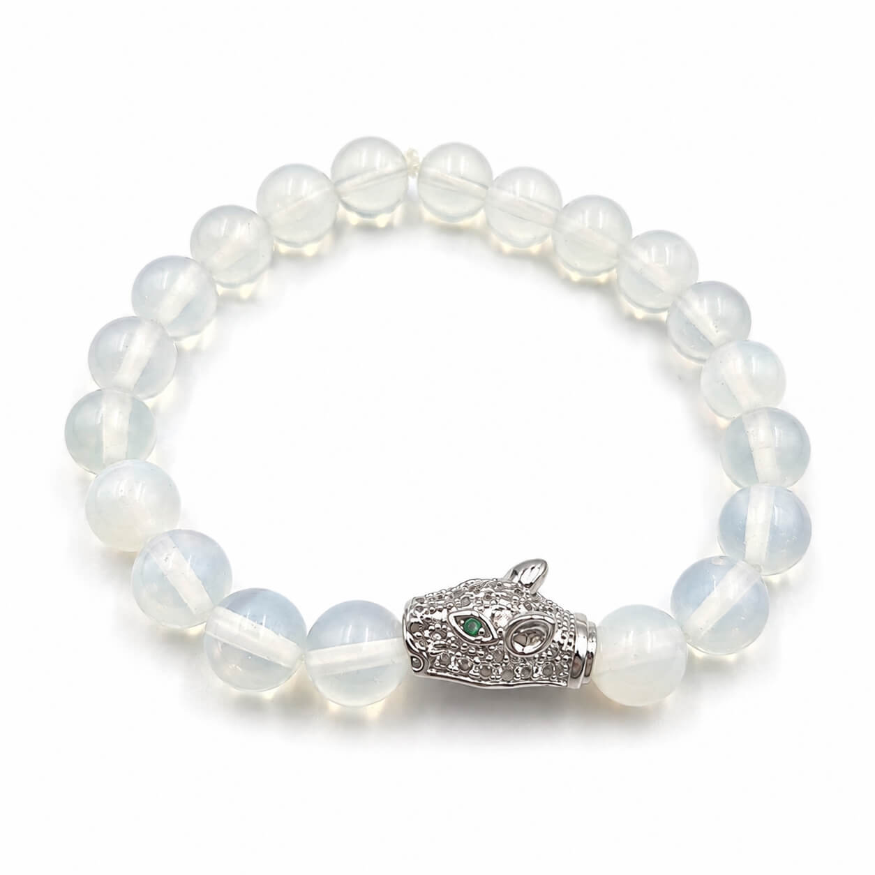 Moonstone bracelet, on the wrist against a neutral ground — moonstone for confidence
