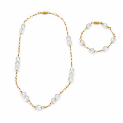 Moonstone gemstone stations gold-plated silver chain necklace and bracelet set — AtiQ & Jade Dubai