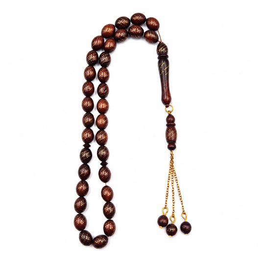 Copper Crafted Narjil sebha 33 beads with copper inlay — AtiQ & Jade Dubai