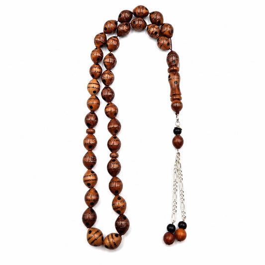 Copper and Yeser wood Crafted Narjil tasbih 33 beads with copper and Yeser inlay — yeser wood mesbah Dubai