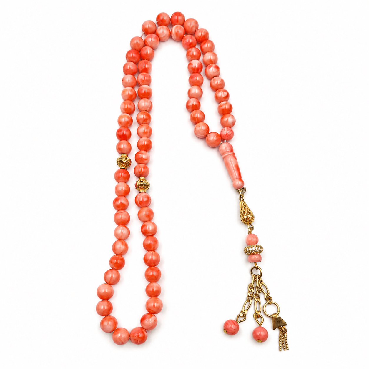 Angel Cheek Natural Coral mesbah 66 beads with pink coral beads — AtiQ & Jade Dubai
