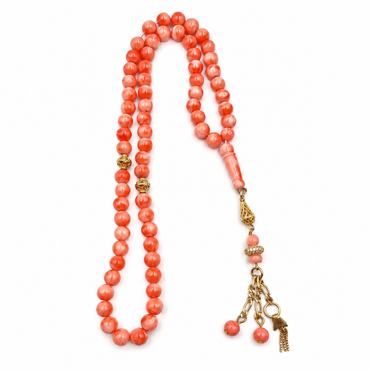 Angel Cheek Natural Coral mesbah 66 beads with pink coral beads — AtiQ & Jade Dubai