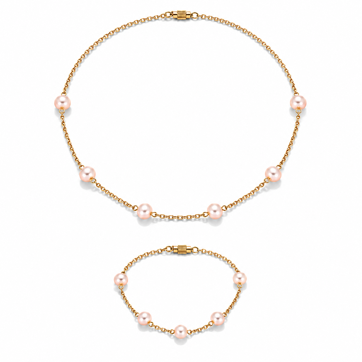Pearl Silver Gold Plated Chain Necklace & Bracelet