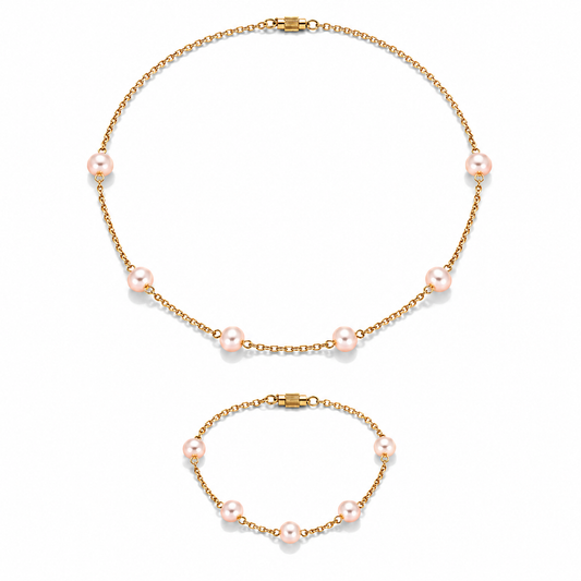 Pearl Silver Gold Plated Chain Necklace & Bracelet