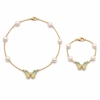 Freshwater Pearl gold-plated silver chain necklace and bracelet set on a white background — freshwater pearl for peace