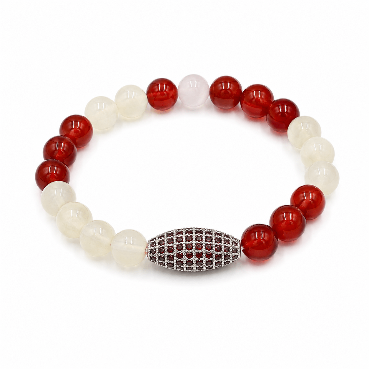 Black and Red Agate bracelet, shown on the wrist — black and red agate for vitality