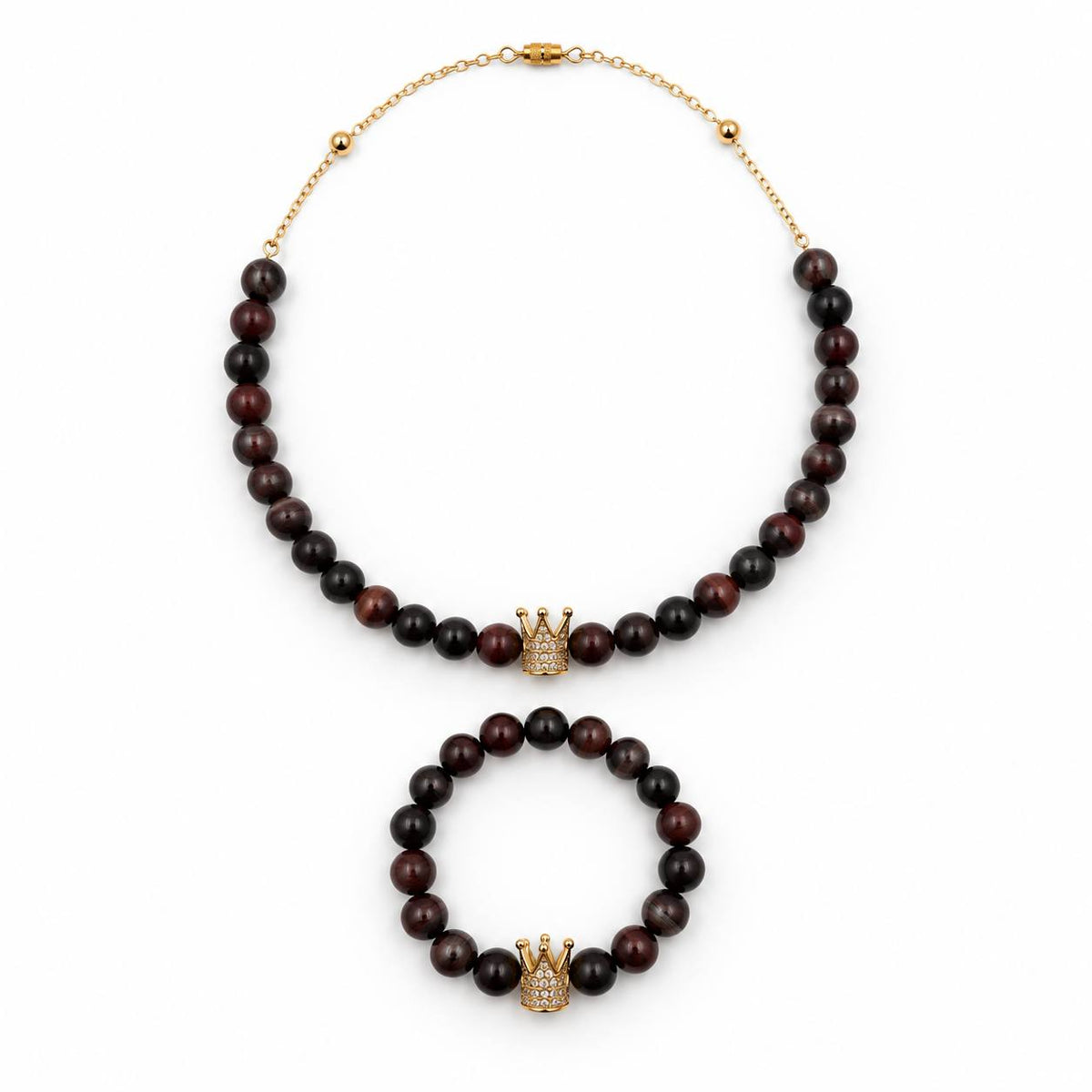 Red Tiger Eye gemstone gold-plated silver chain necklace and bracelet set Dubai