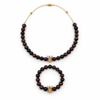 Red Tiger Eye gemstone gold-plated silver chain necklace and bracelet set Dubai