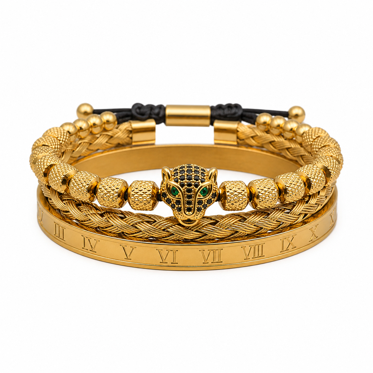 Rhodium-Coated Bracelet Set - Golden
