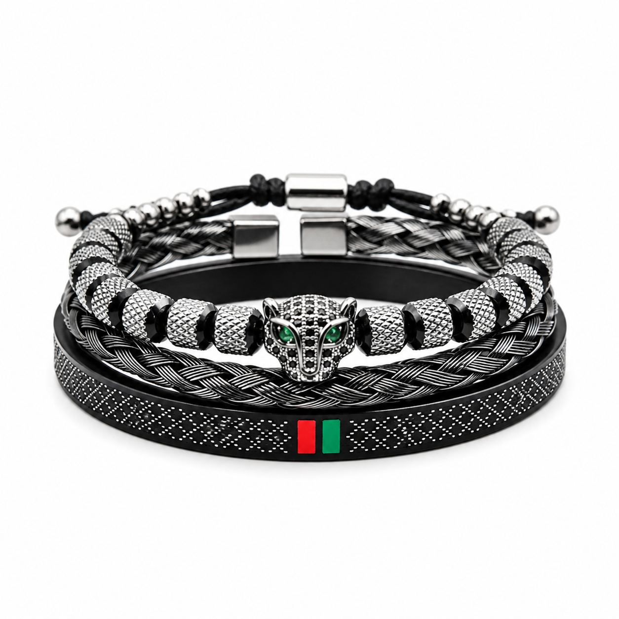 Rhodium-Coated Bracelet Set - Black