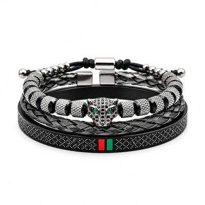 Rhodium-Coated Bracelet Set - Black