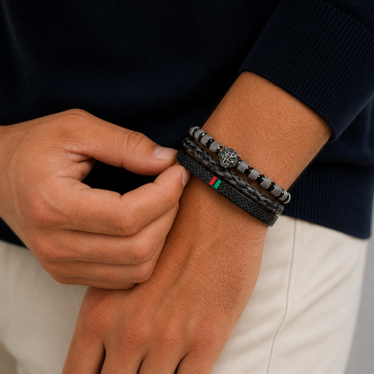 Rhodium-Coated Bracelet Set - Black
