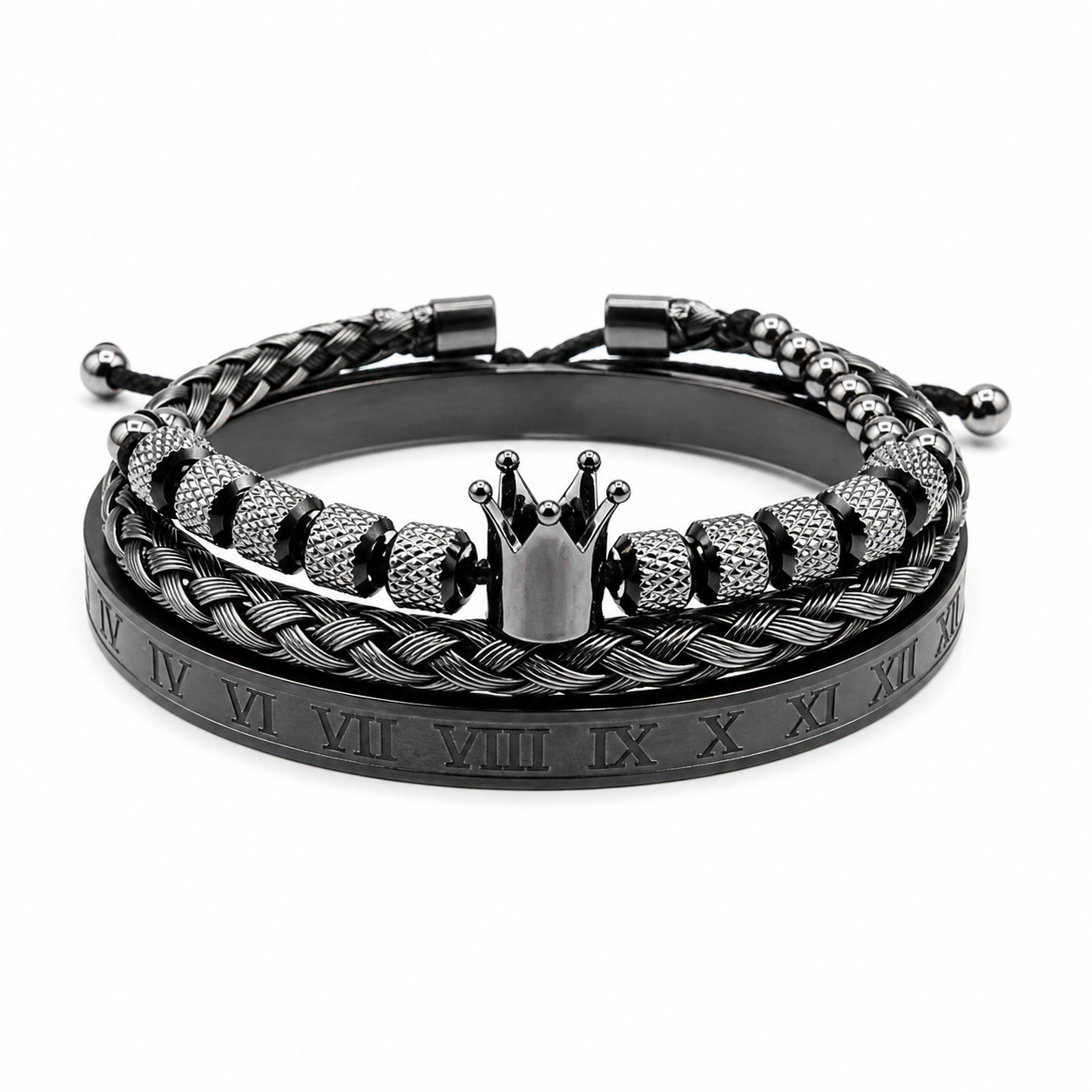 Rhodium-Coated Bracelet Set - Black