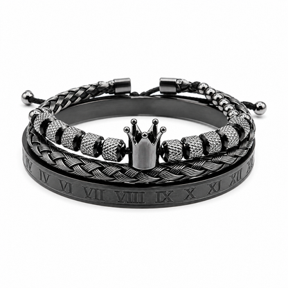 Rhodium-Coated Bracelet Set - Black