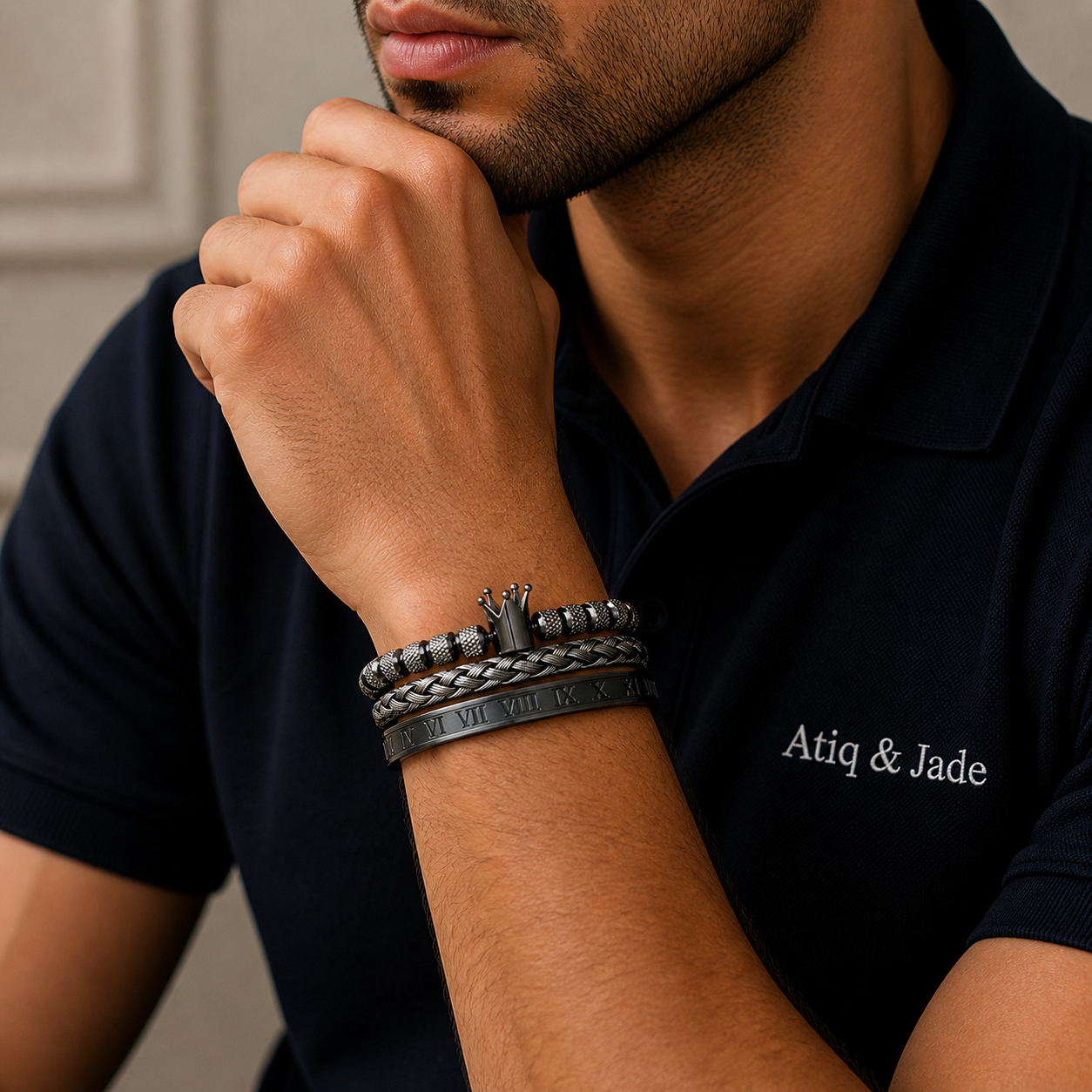 Rhodium-Coated Bracelet Set - Black