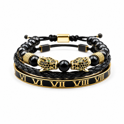 Rhodium-Coated Bracelet Set - Black