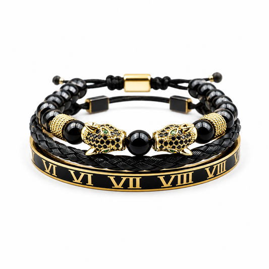 Rhodium-Coated Bracelet Set - Black