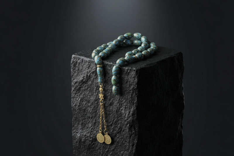 
مسبحة فيروز مع شرابة فضة مطلية ماء الذهب
Atiq and Jade