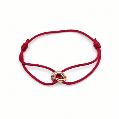 Trilogy Three-Ring adjustable cord bracelet, the three interlocking rings close up — unisex bracelet Dubai