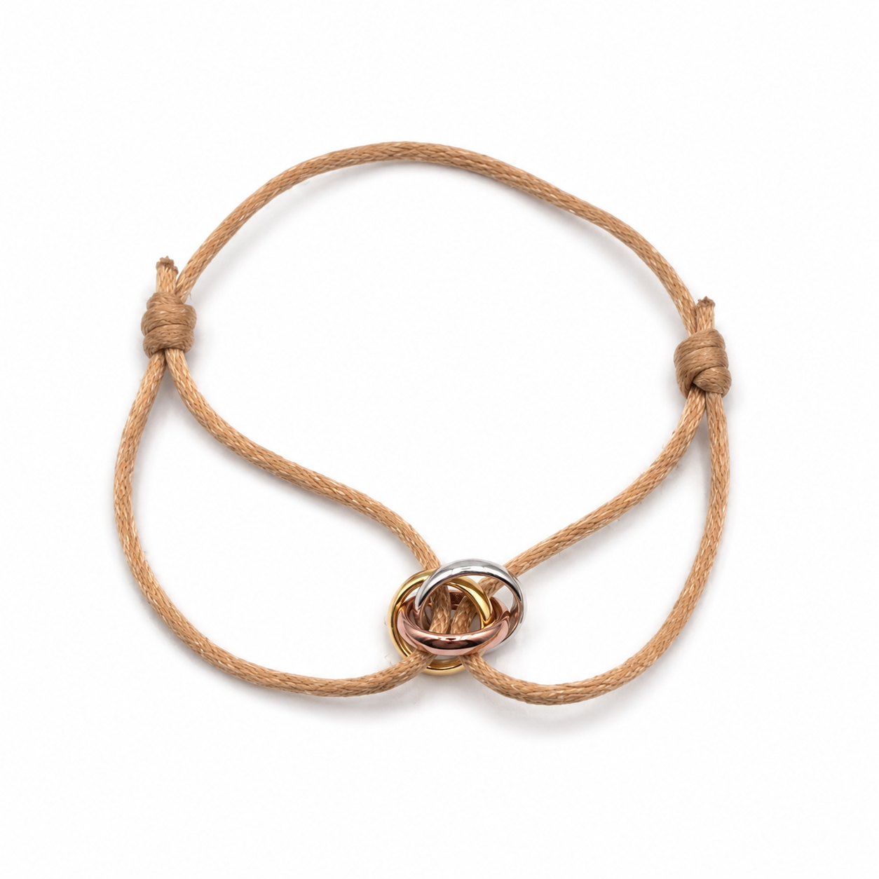 Silver, gold and bronze rings bracelet