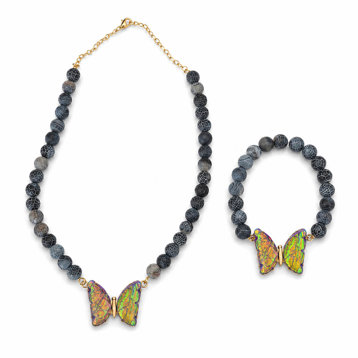 Volcanic Agate fully beaded design necklace and bracelet set — AtiQ & Jade Dubai
