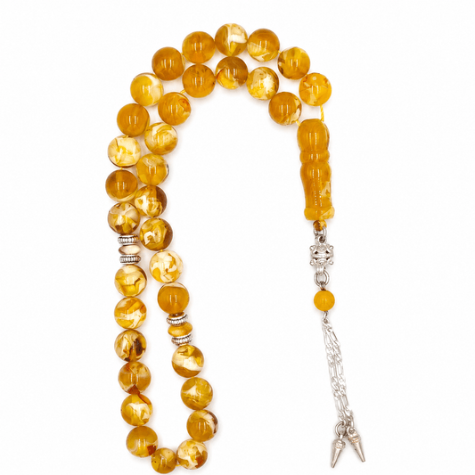 Compressed Miski sibha 33 beads with amber-toned beads — AtiQ & Jade Dubai