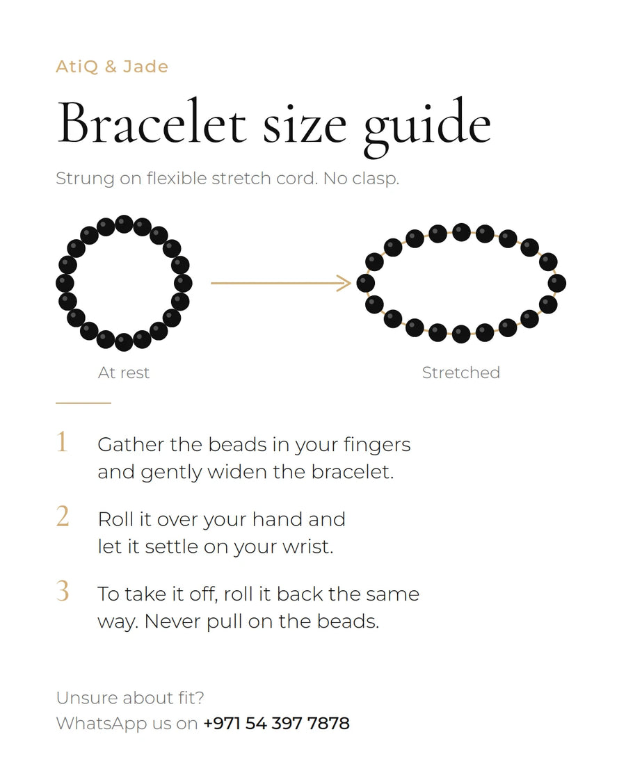 AtiQ & Jade gemstone bracelet size guide for wrist fit and 8mm or 10mm beads