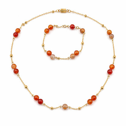 Orange Agate gemstone stations gold-plated silver chain necklace and bracelet set — AtiQ & Jade Dubai