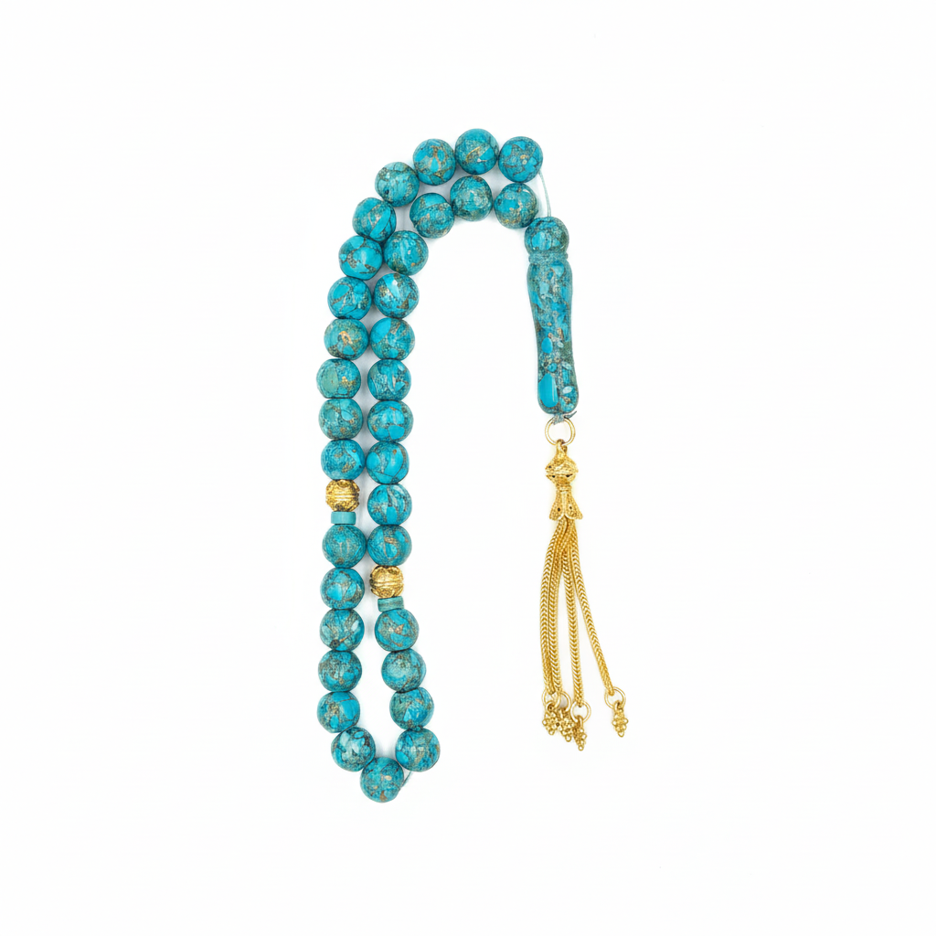 Royal Turquoise Fairouz Copper Crafted - 33 Beads
