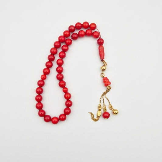 High quality laseric coral bead mesbah - sterling silver italian gold plated - Atiq and Jade