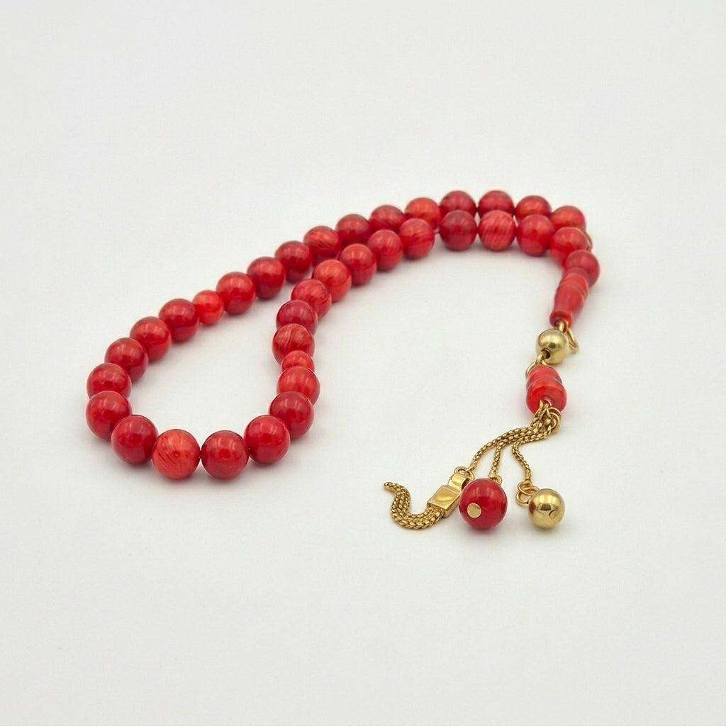High quality laseric coral bead mesbah - sterling silver italian gold plated - Atiq and Jade