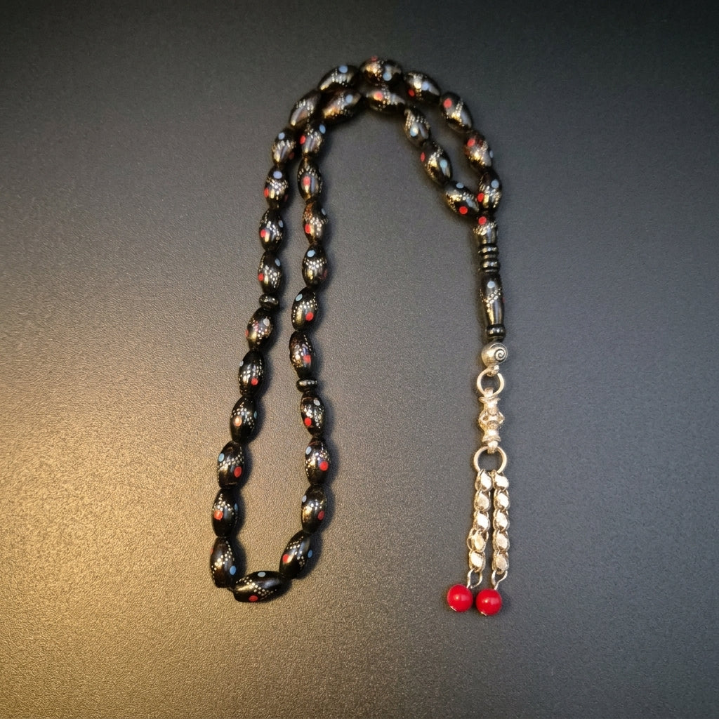 The Midnight Crimson Yeser Silver Crafted - 33 Beads