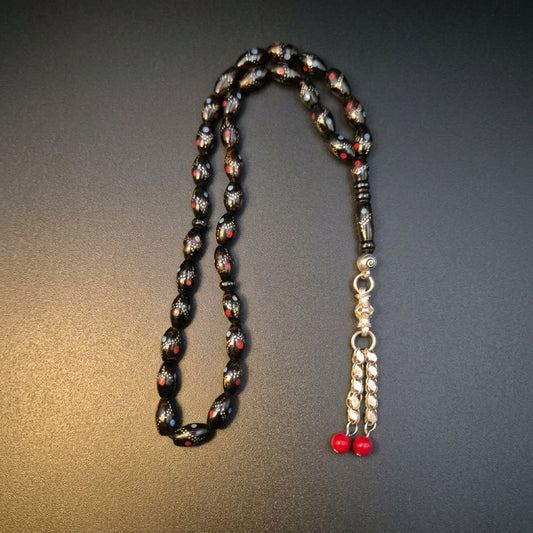 The Midnight Crimson Yeser Silver Crafted - 33 Beads
