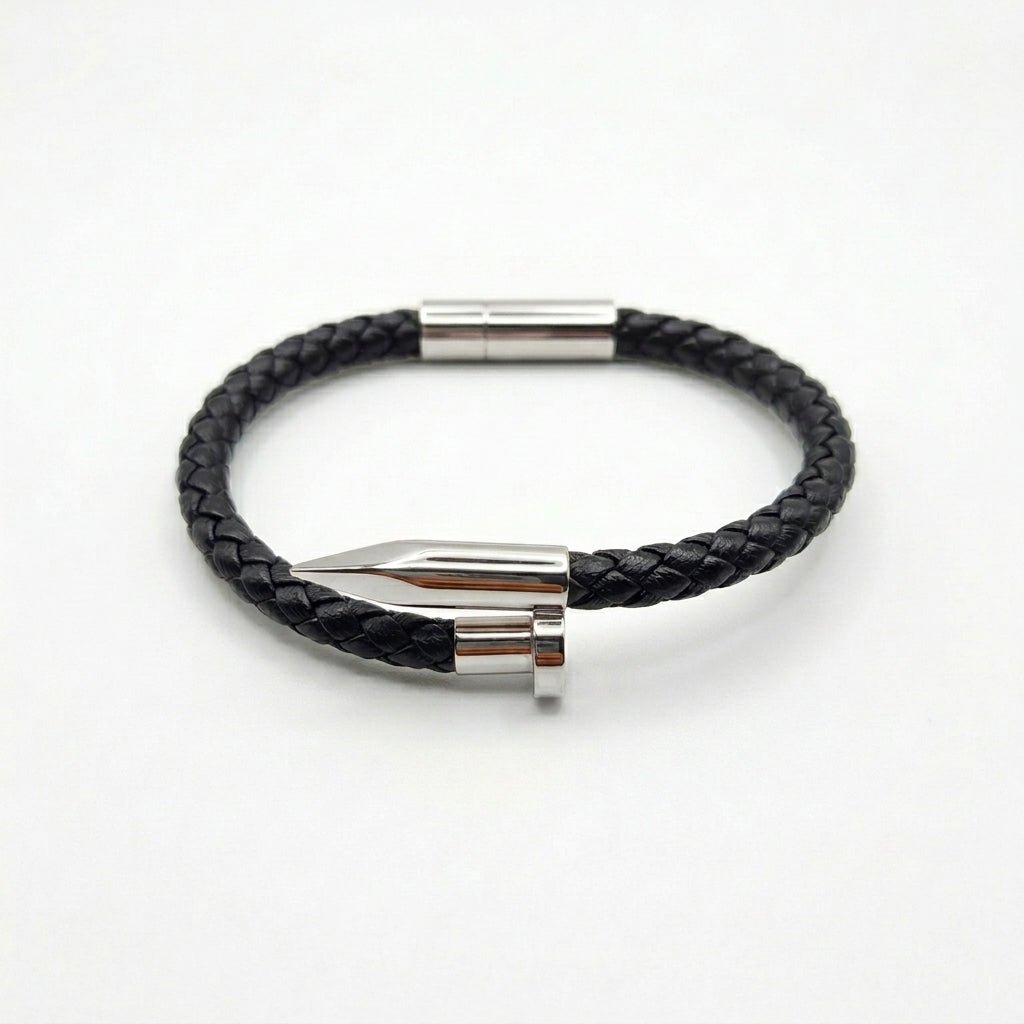 Leather Fang braided leather bracelet, the magnetic barrel closure — fashion accessory bracelet UAE