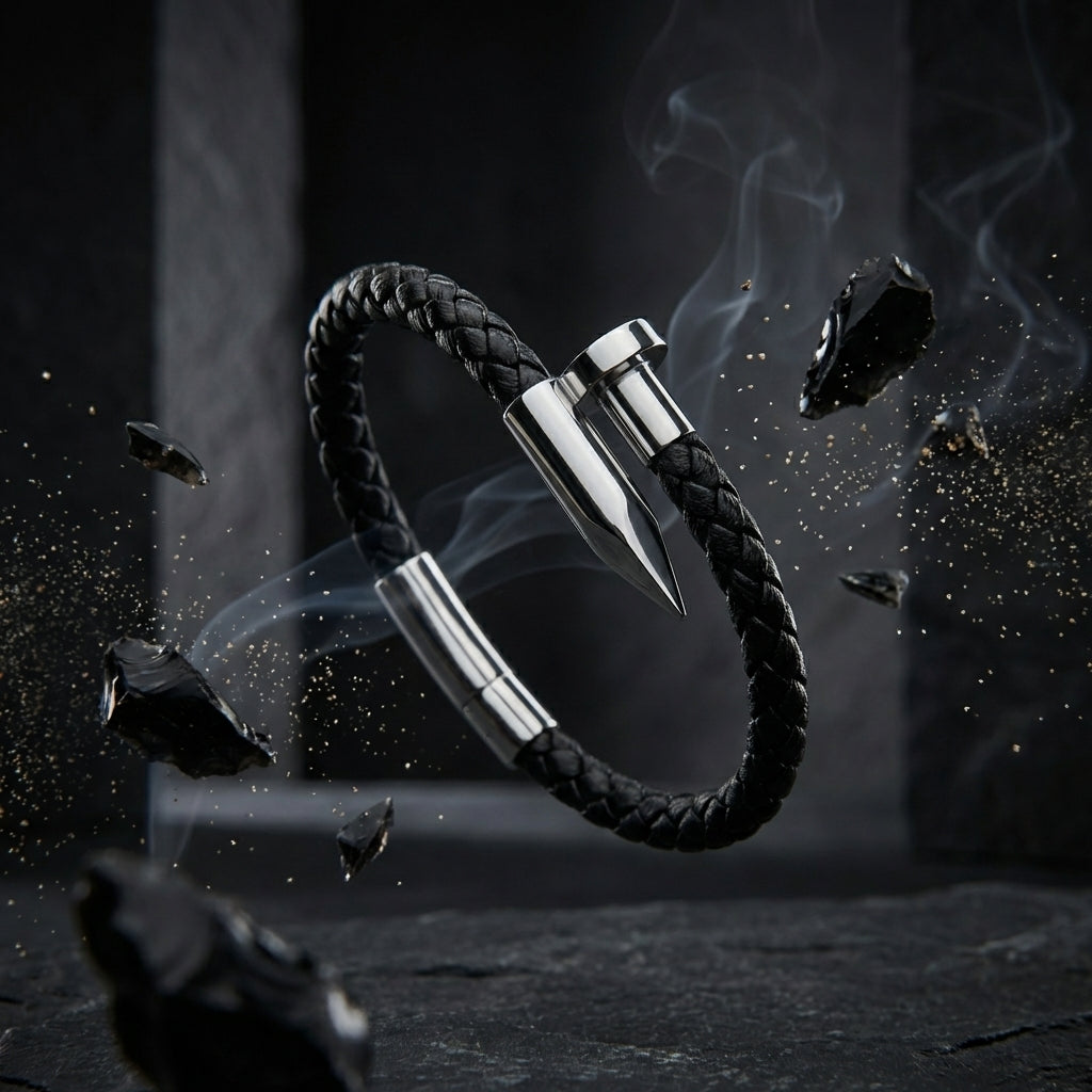Silver Leather Fang bracelet