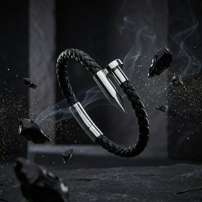 Silver Leather Fang bracelet